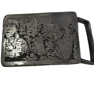 Vintage 70’s Three Stooges Mt Rushmore Pewter Rectangular Belt Buckle OS